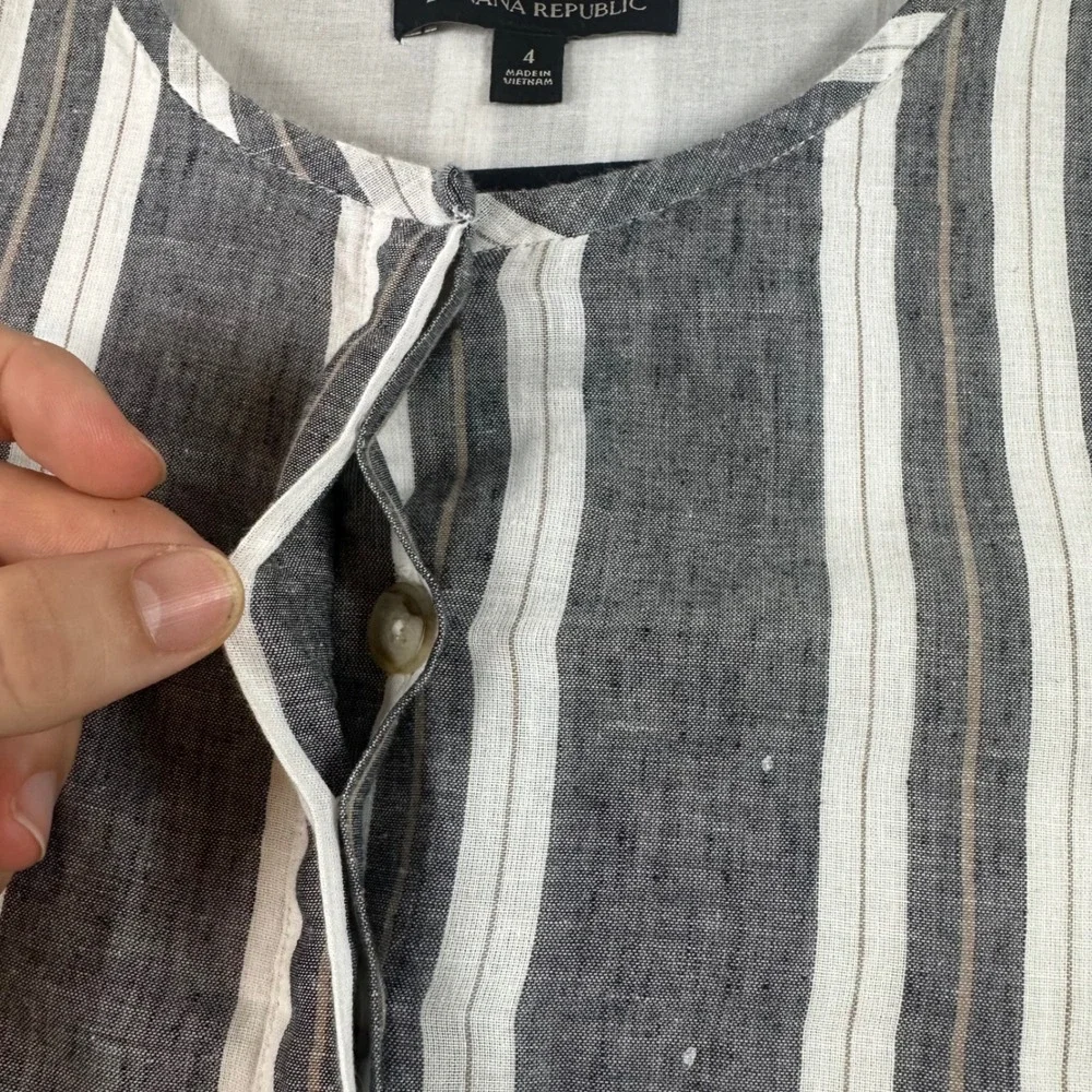 Banana Republic Grey White Striped Linen Blend Short Sleeve Romper Size 4
